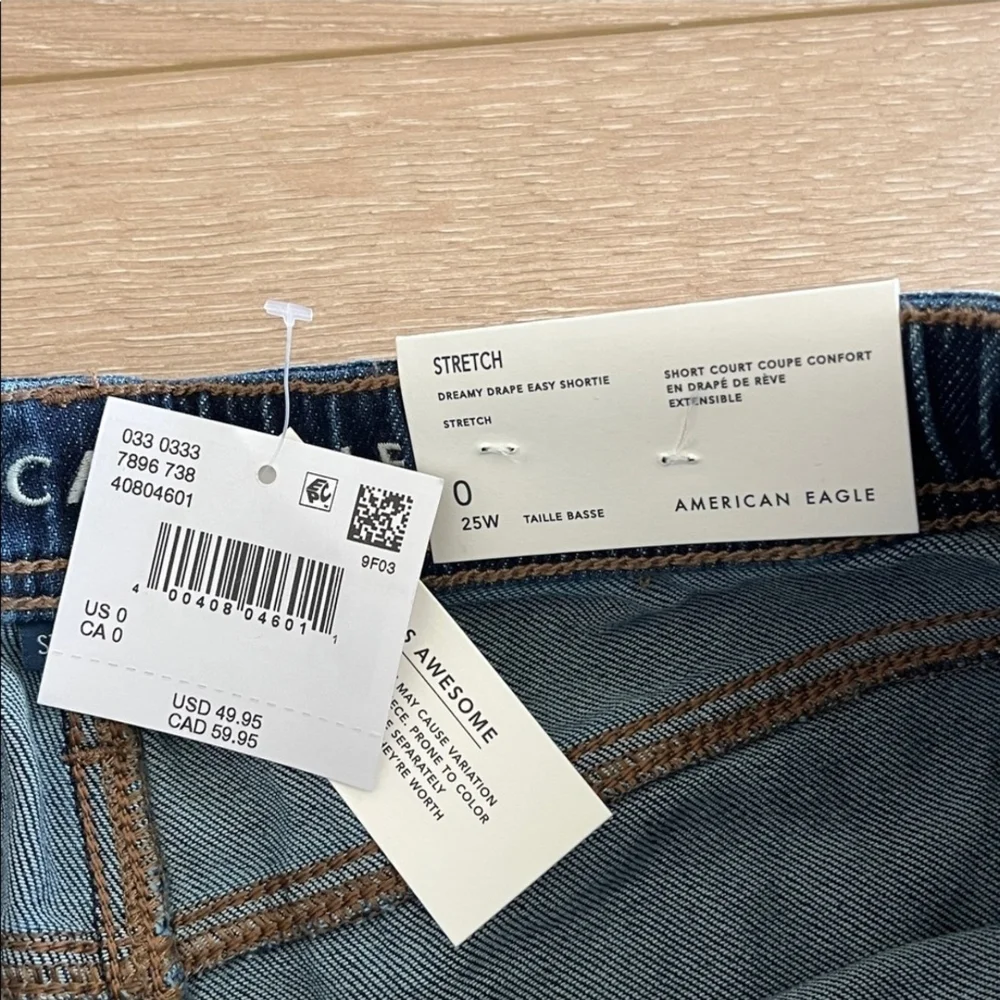 American Eagle Outfitters Dark Blue Denim Roll-Cuff Shorts - Picture 2 of 2